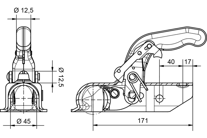 KNOTT KK14-B Kugelkupplung für Anhänger 1400 kg mit Zugdeichsel rund von 45 mm